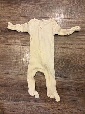 Spearmint Love Cream Waffle Knit Baby One-Piece Zipper Footed Romper